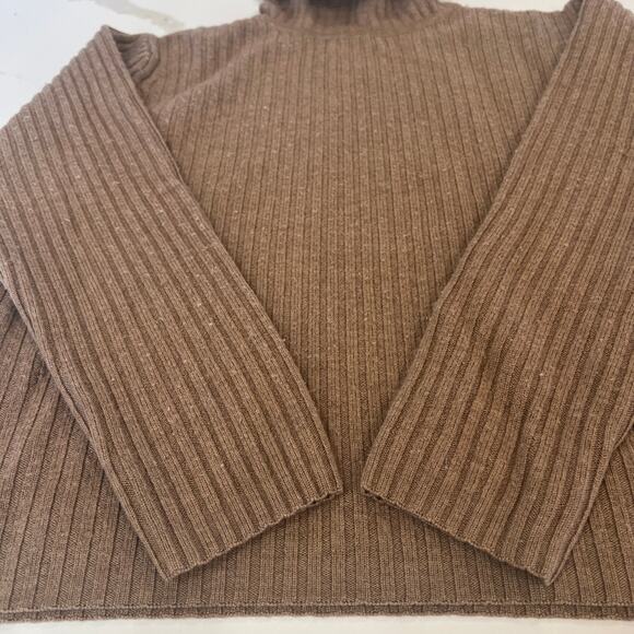 Vtg LL Bean 100% merino wool ribbed turtleneck sweater beige tan brown medium - Picture 9 of 9